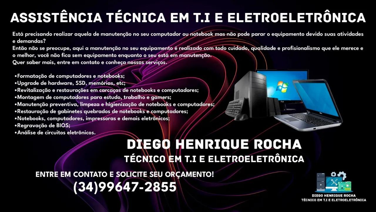 Assistência Técnica notebooks, computsdores , impressoras e informática no geral 