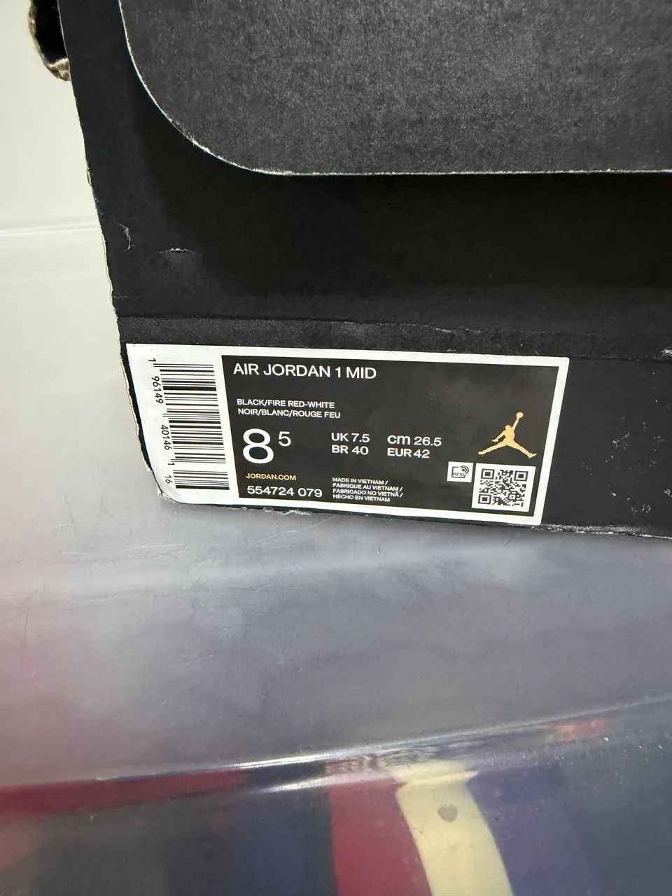 AIR JORDAN 1 MID BLACK/FIRE RED-WHITE ORIGINAL 40BR  - Foto 4