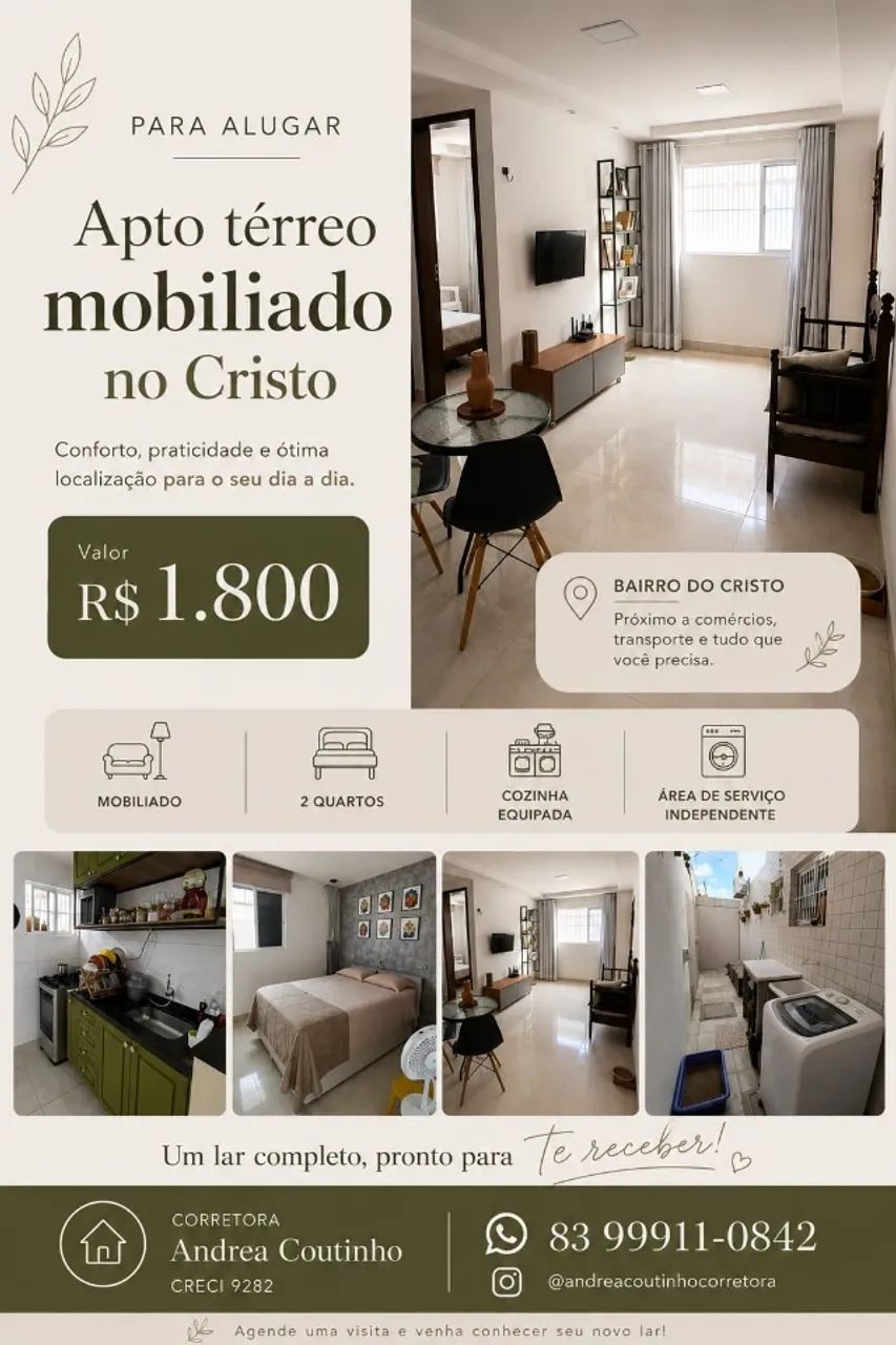 Apto Térreo mobiliado no Cristo