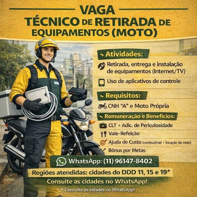 Técnico de retirada de moto rio claro