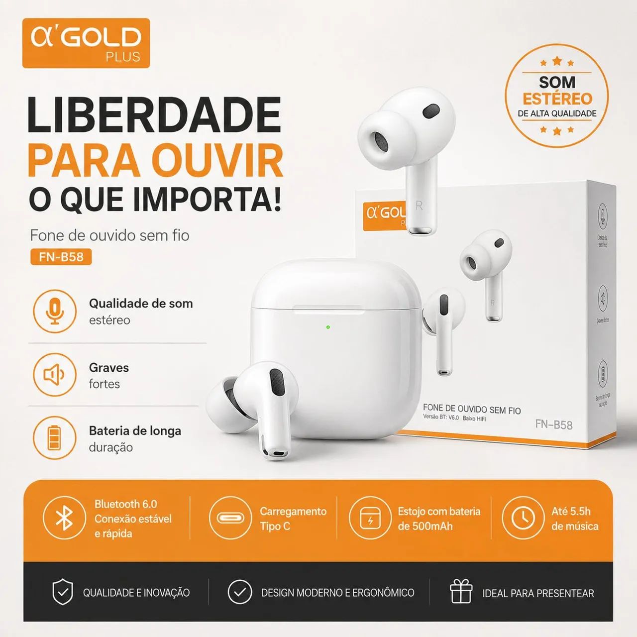 Fone bluetooth A Golg Plus Fn-B58 