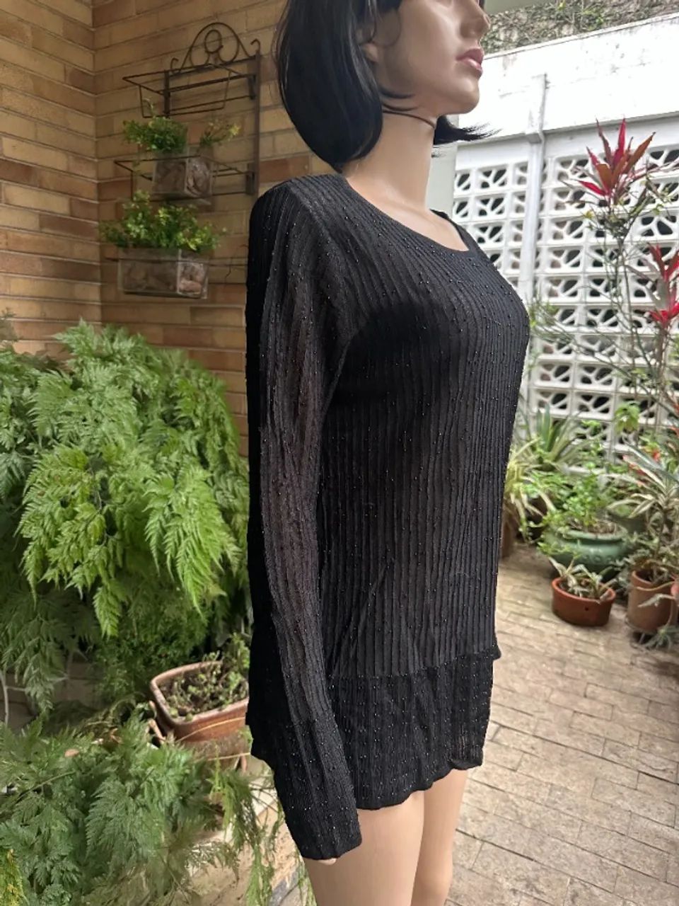 EXPESS | Blusa Transparente Preta com Brilho L - Foto 3