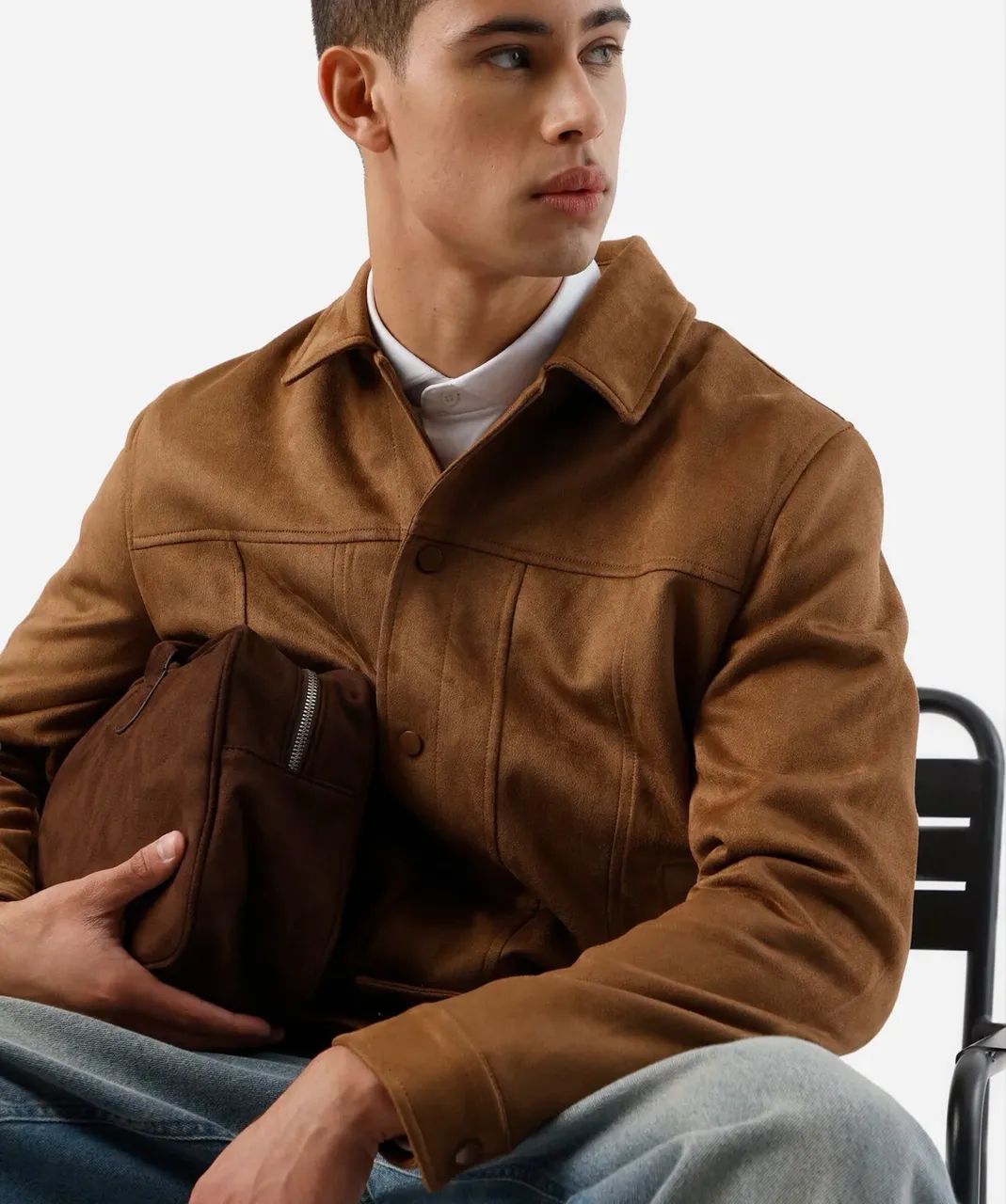 Jaqueta Bomber suede marrom P - Foto 5