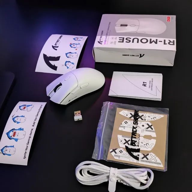 Mouse Gamer Sem Fio Attack Shark R1 Preto e Branco 18000 DPI Bluetooth e 2.4G - Foto 5