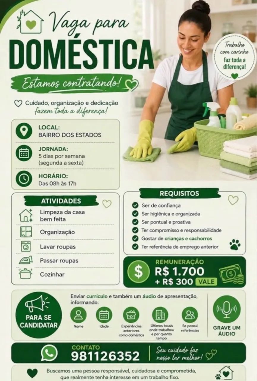 Vaga para doméstica 