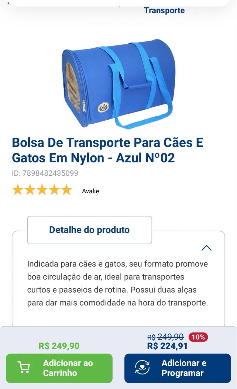 Bolsa De Transporte Para Cães E Gatos Em Nylon - Azul 