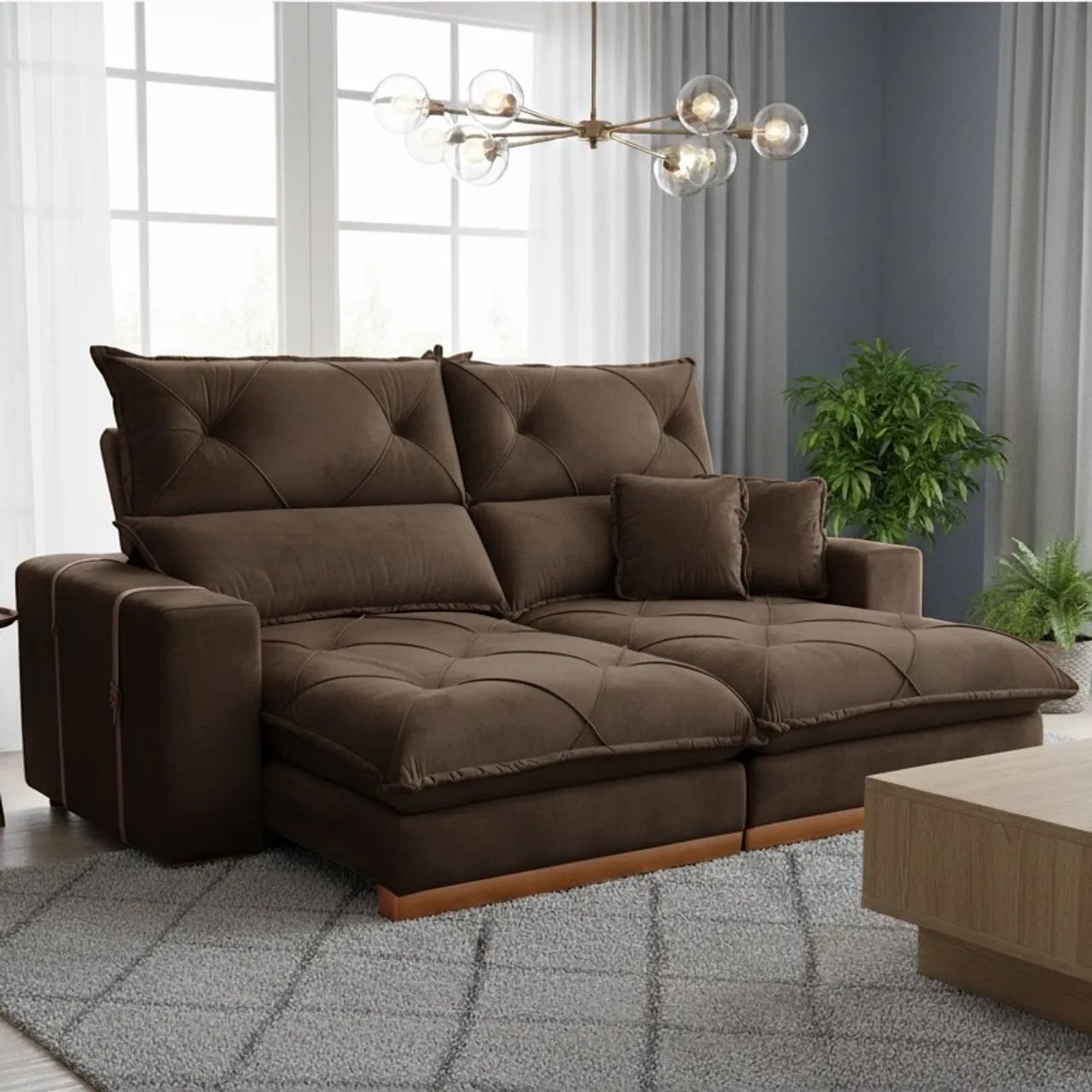 Sofá Retrátil e Reclinável Bellagio Light 2,00 m Veludo Marrom  tt54