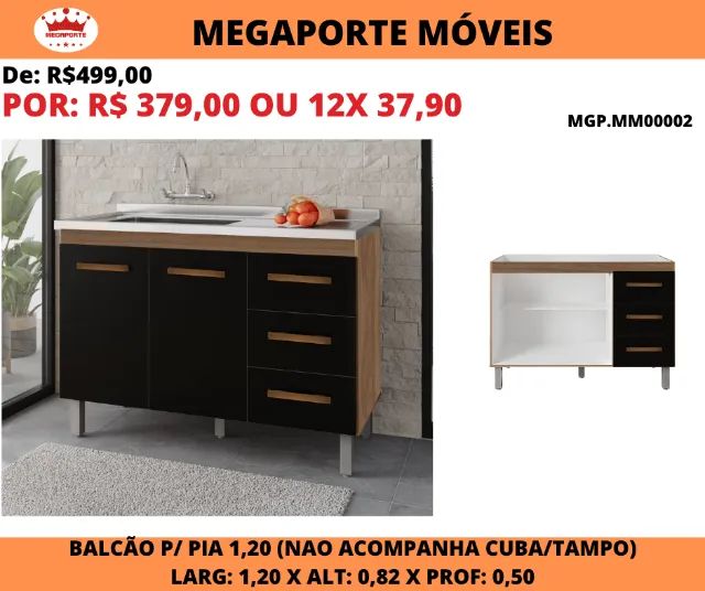 Balcão 1,20 de Pia Moblis 2P 3G