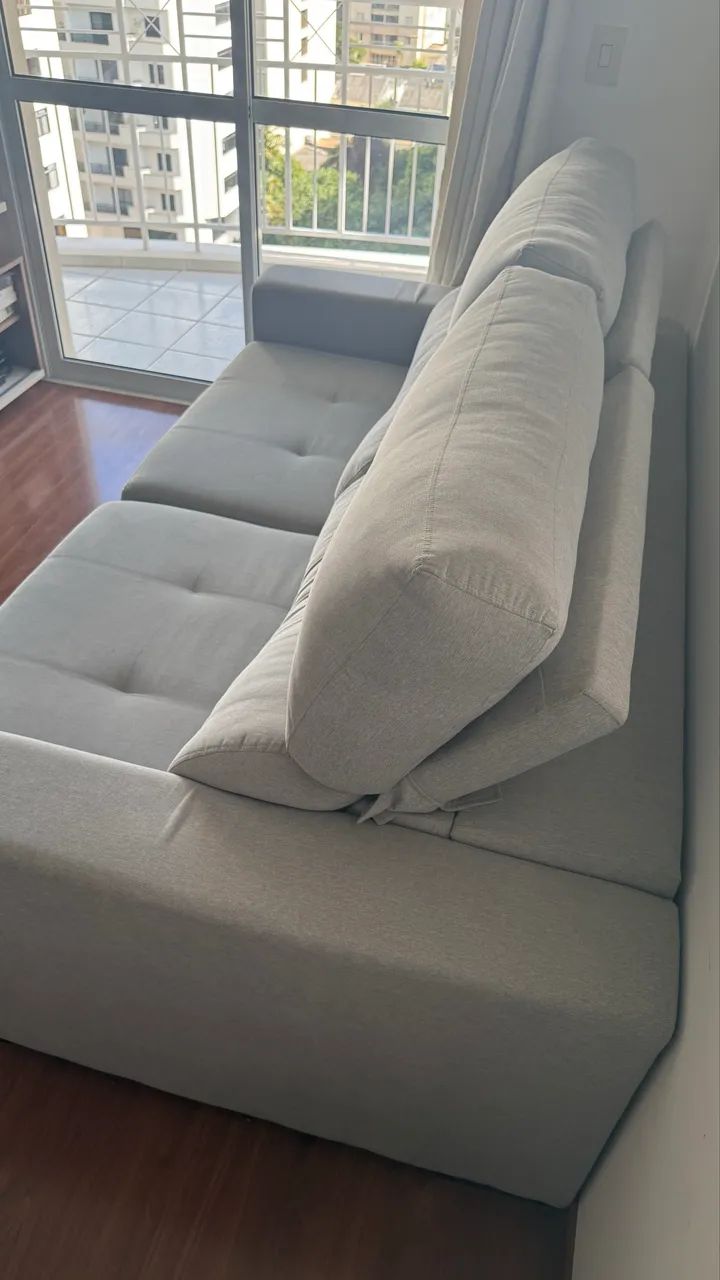 Sofá retrátil/ reclinável linho cinza 1,90x1,10m - Foto 3