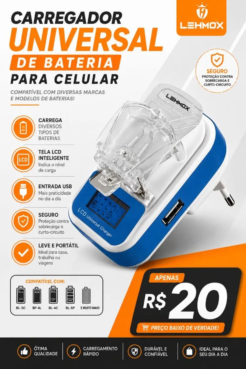 Carregador universal de bateria celular 