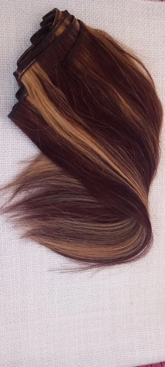 Cabelo humano natural morena iluminada tecido  - Foto 2