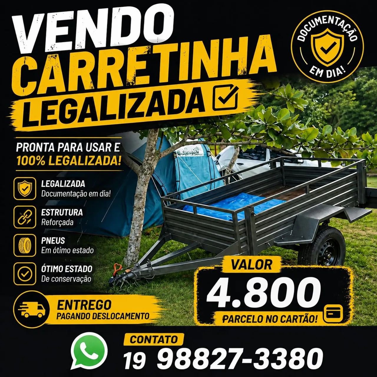 Carretinha medida 2.00x1.10 