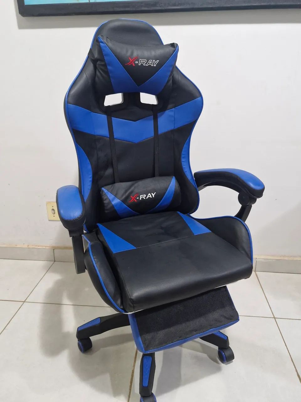 Cadeira Gamer X-ray Ergonomica Estofado De Couro Sintético Cor Azul