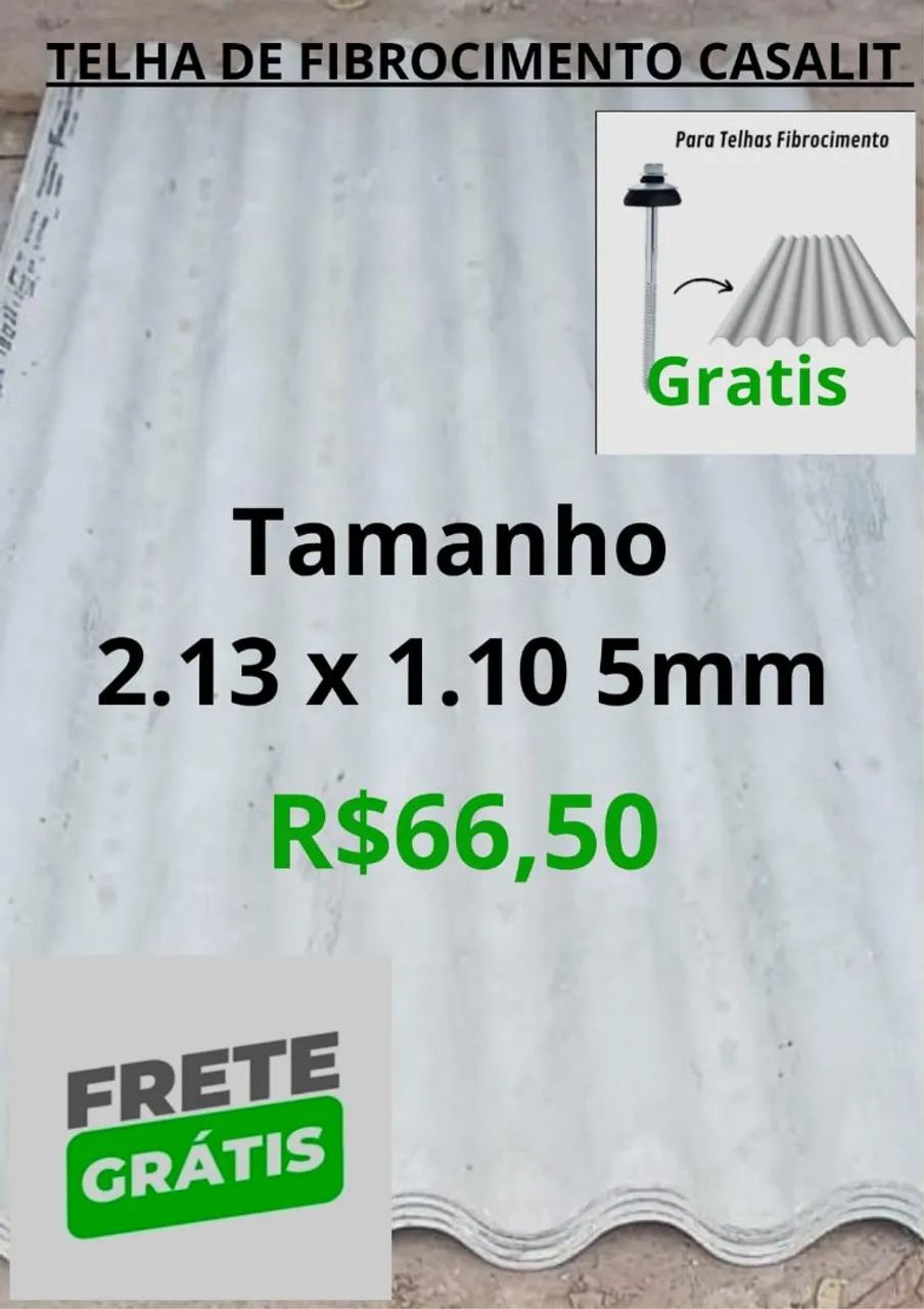 Telhas de Fibrocimento casalit 2.13x1.10 5mm