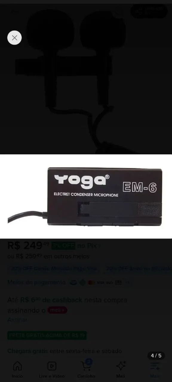 Microfone Lapela Em-6 Stereo Profissional Yoga Em6 Status - Foto 5