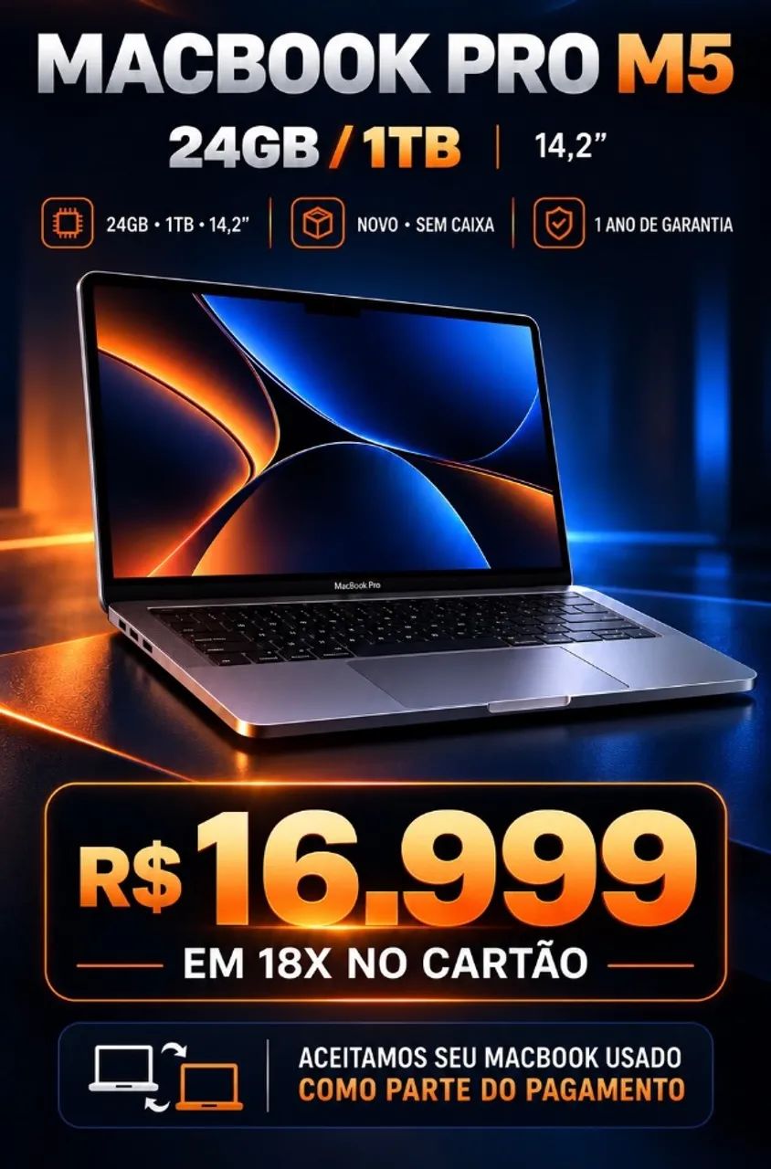 MACBOOK PRO M5 24/1TB 14 POLEGADAS, LOJA NO RIOMAR, ACEITAMOS SEU MACBOOK USADO NA TROCA.