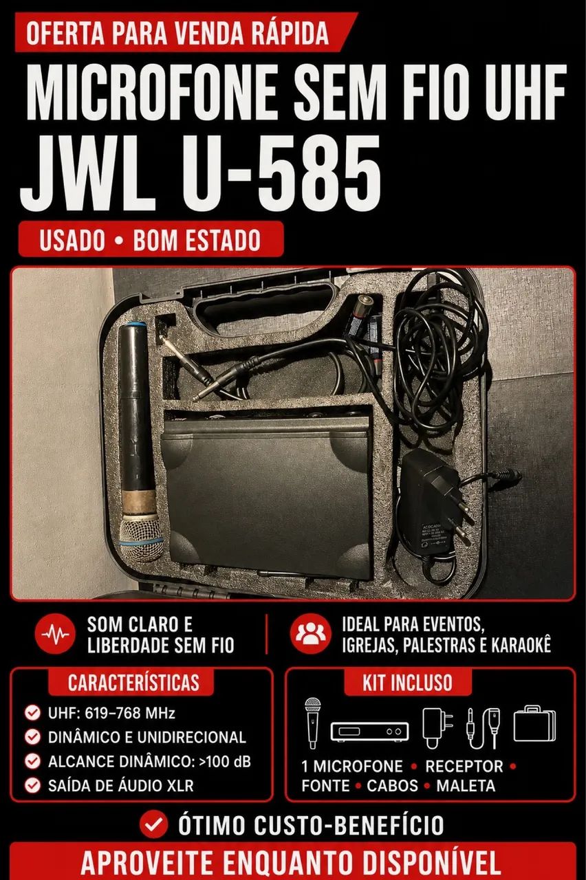 Microfone Sem Fio UHF JWL U-585 - Foto 2