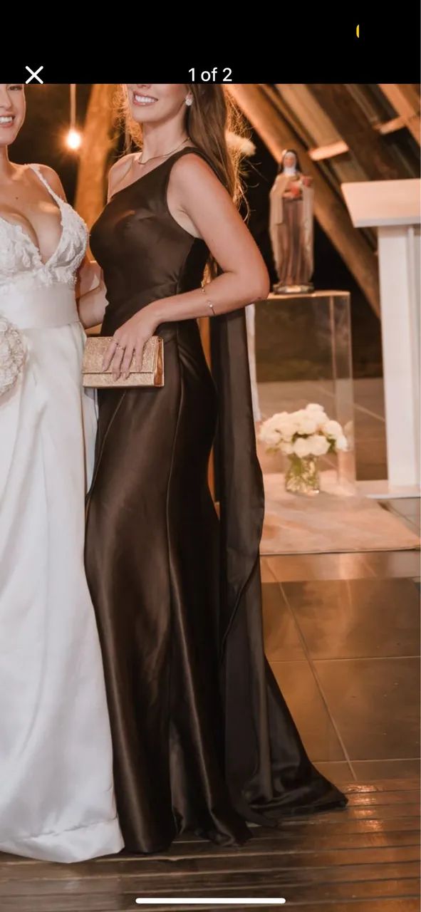 VESTIDO DE FESTA MARROM 