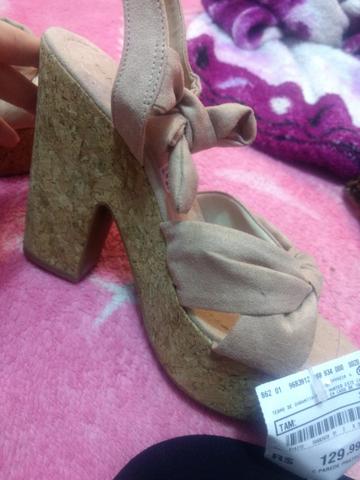 Sandália feminina oneself salto alto meia pata em suede com amarração e nó rosê - 34