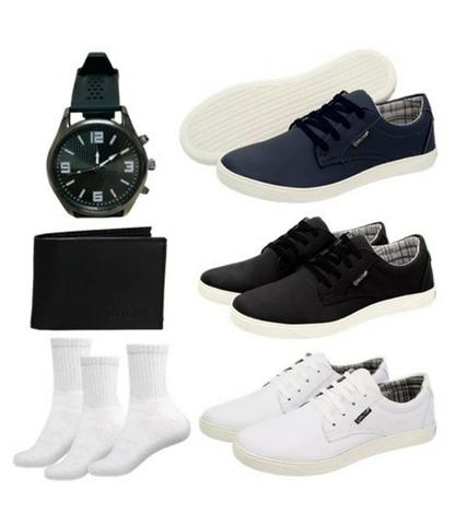3 Pares De Tênis + Relógio De Pulso + 3 Pares De Meias e 1 Carteira, no mesmo envio