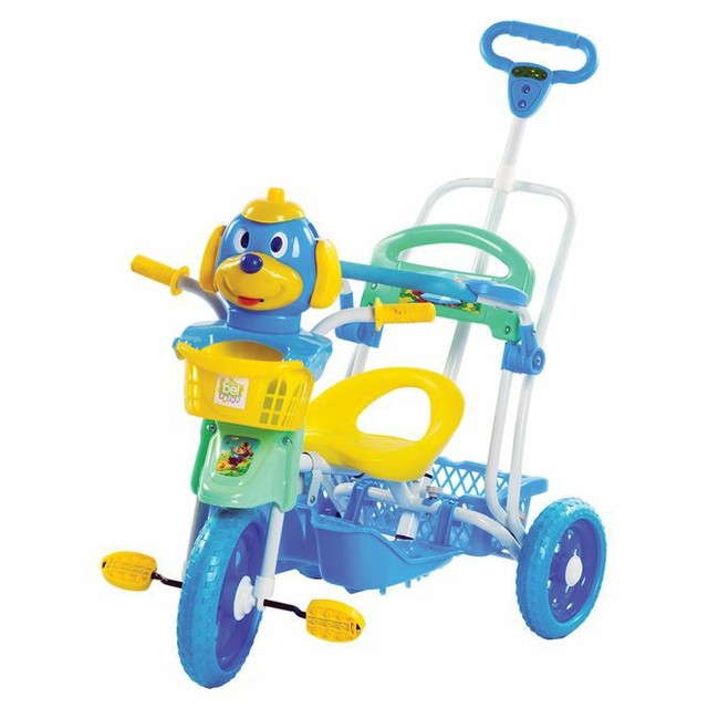 Triciclo Cachorrinho com Capota Azul 3 em 1 Passeio/Pedal e Balanço Bel - Foto 2