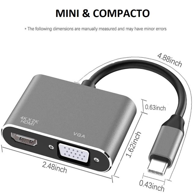 Adaptador Conversor 2x1 Usb C Type C Para Hdmi Vga Kp-ad119