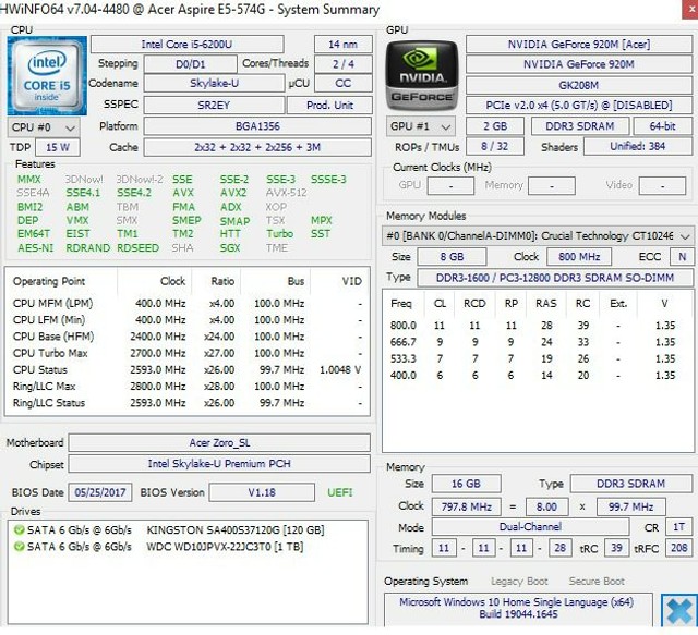 Notebook Acer E5 574G 