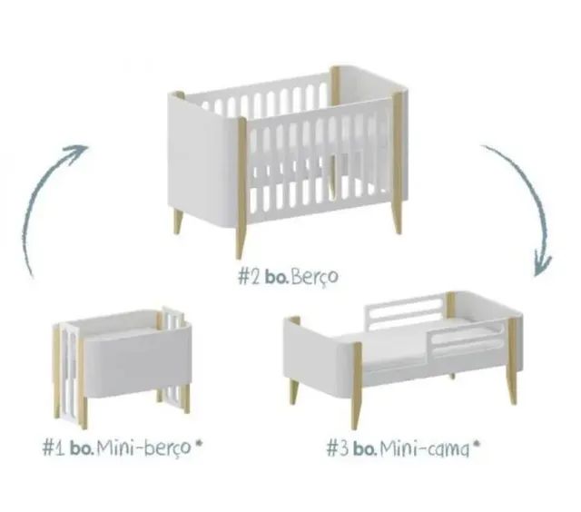 Berço Modelo BO Modular Cinza com Branco e Madeira - Foto 6