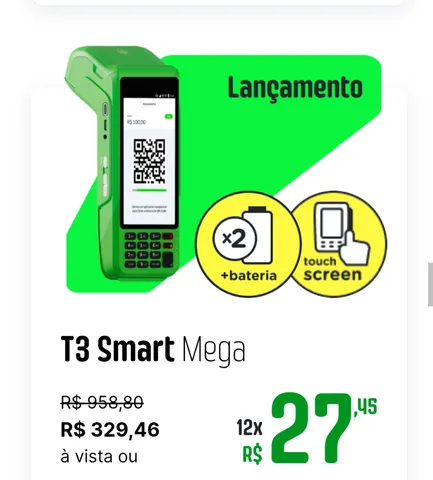 Maquininha de cartão Ton T3 smart com 2 baterias/Qrcode/touch