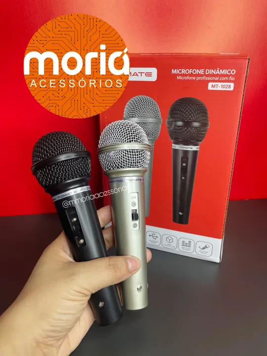 Microfones Duplo Profissional Mt-1028 Dinâmico P10 Cor Preto e cinza