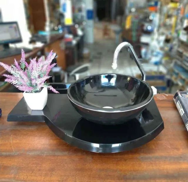 Cuba Preta 30x30 e Bancada Preta 40x60 para banheiro no mármore sintético (sem torneira - Foto 2