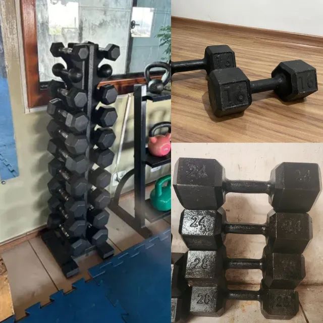 kit halteres e barras e anilhas para treino/musculação