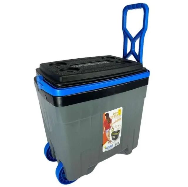 Cooler Caixa Térmica com Rodinha 34Litros Suporta 49Latinha 6Garrafa 2Lts Praia Camping AT