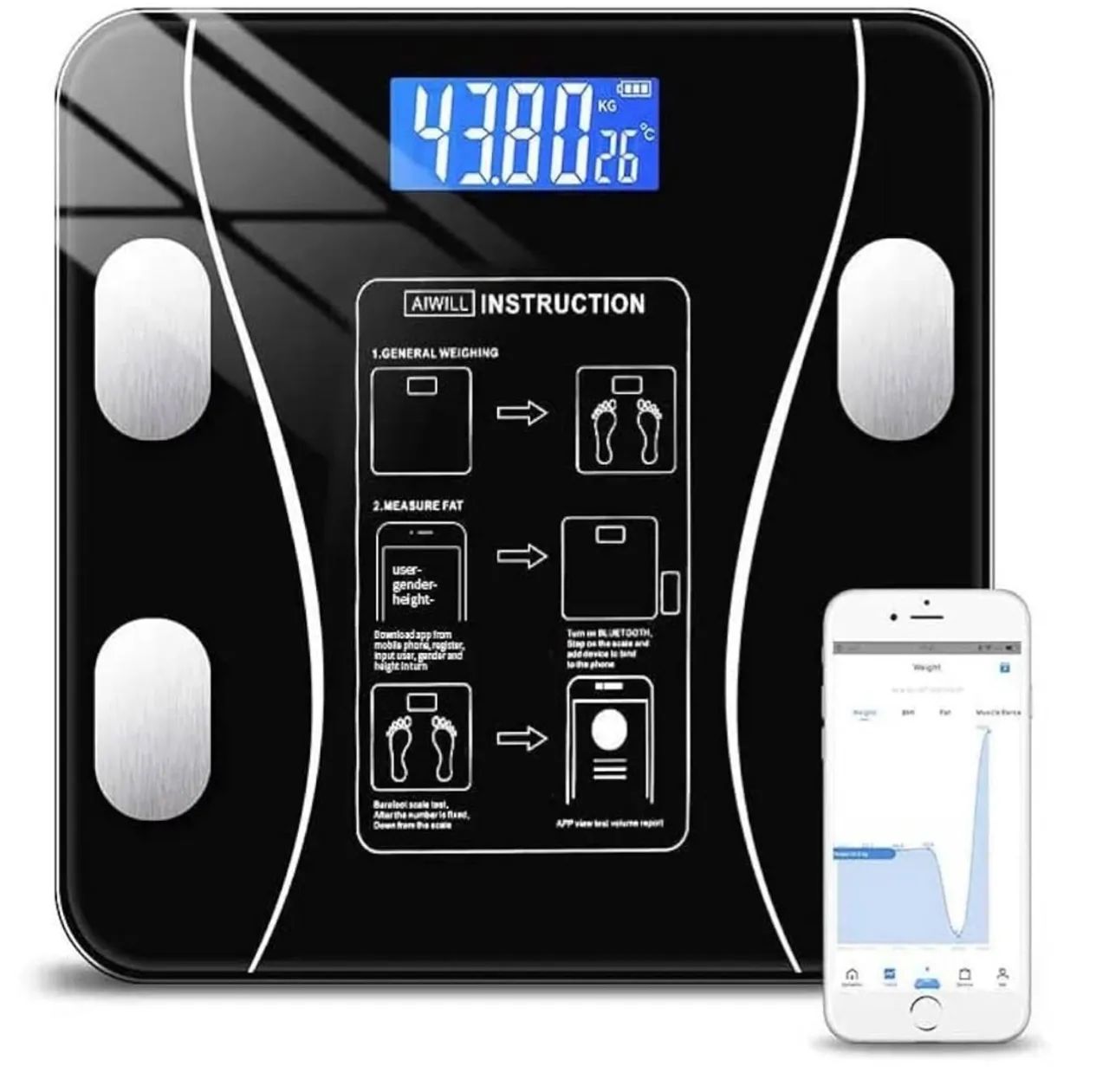 Balança Digital Bioimpedância Corporal Vidro 140kg Bluetooth