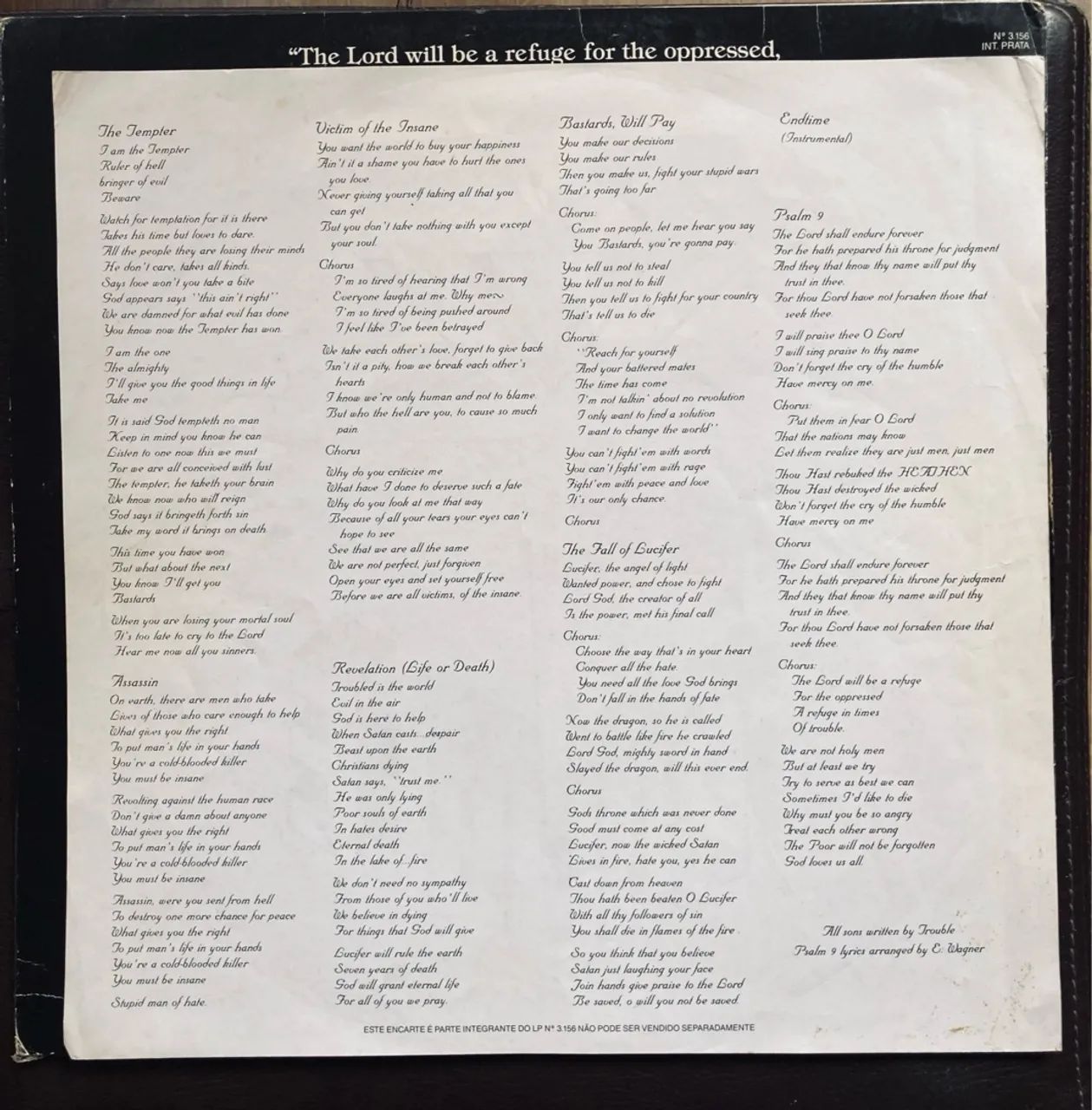 LP VINIL TROUBLE - PSALM 9:9 DOOM METAL HEAVY ROCK BLACK SABBATH - Foto 2