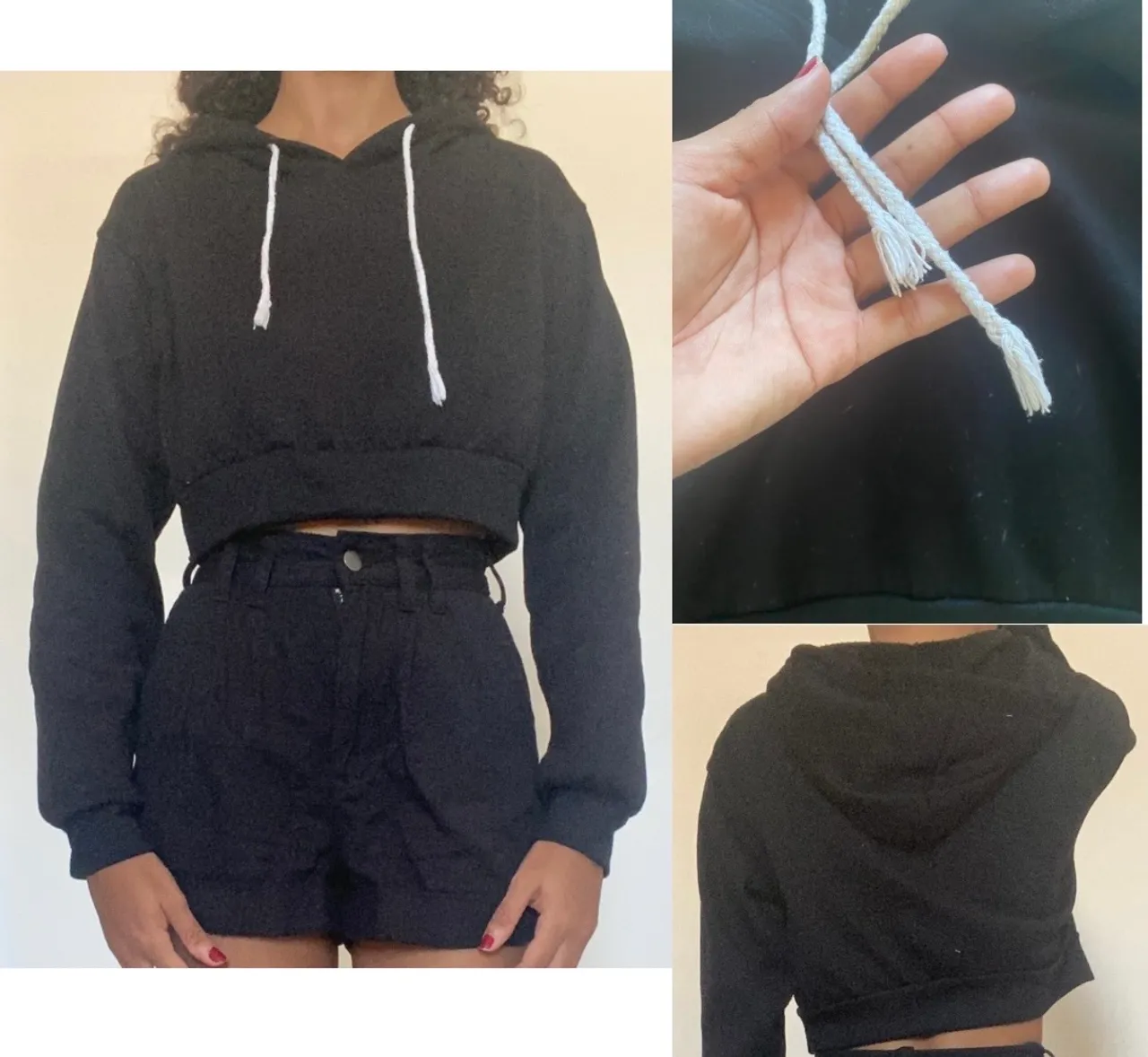 Moletom cropped preto com capuz