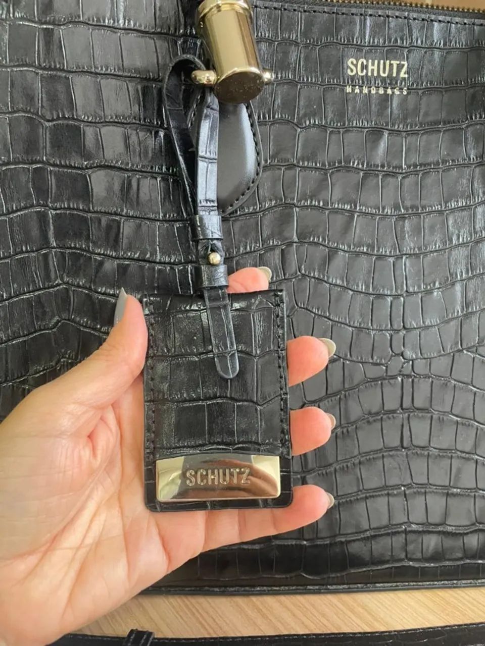 Bolsa retangular grande texturizada preta schutz com alça de ombro e alça transversal - Foto 2