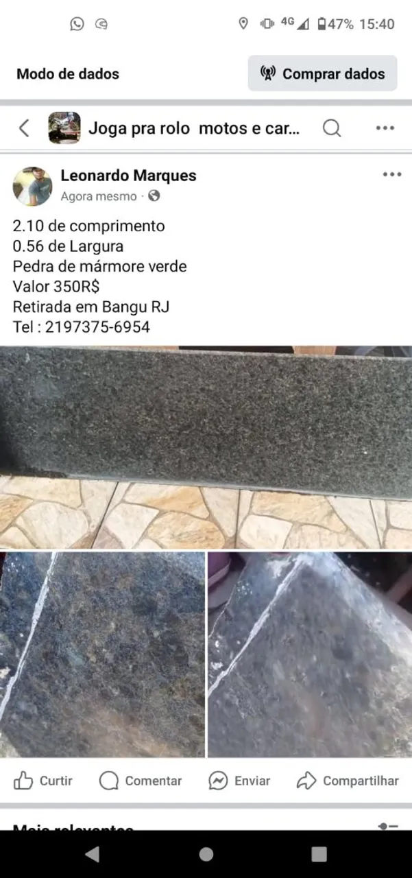 Pedra de Mármore Verde - 2.10m x 0.56m