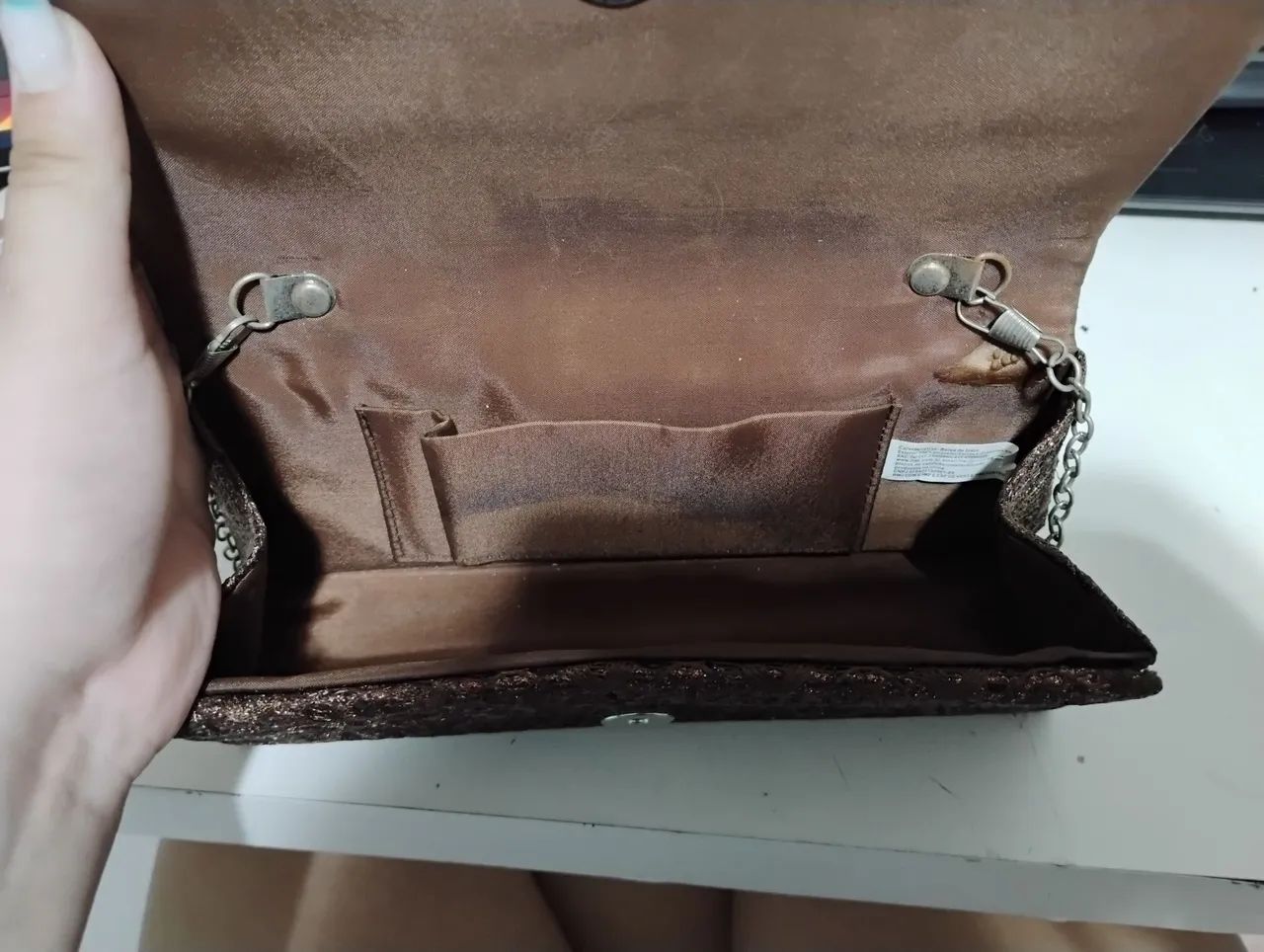 Bolsa de mão marrom com corrente vintage - Foto 3