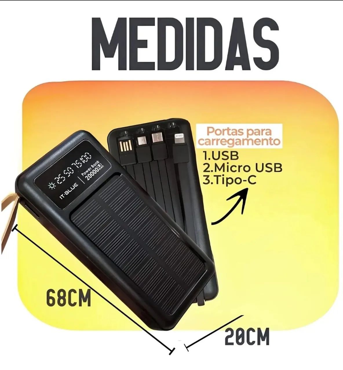 Promoção Carregador portátil 20.000MAH com carregamento solar  - Foto 2