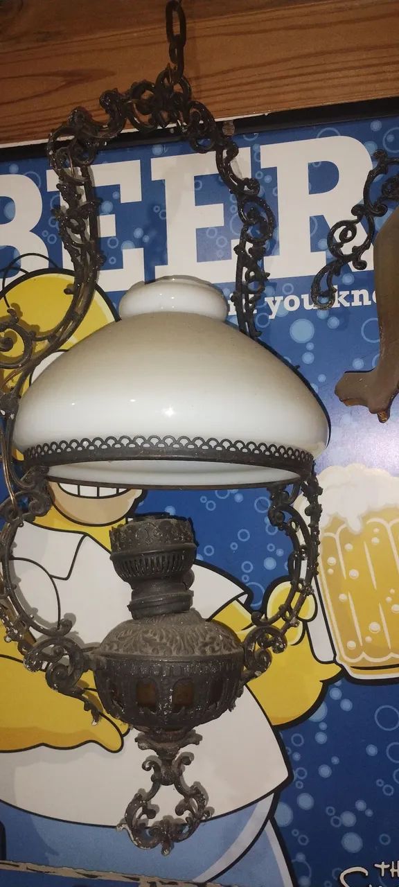 Lustre antigo de ferro com cúpula de vidro - Foto 2