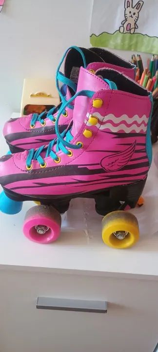 Patins Infantil Feminino 4 Rodas Roller 32 Luna Rosa 