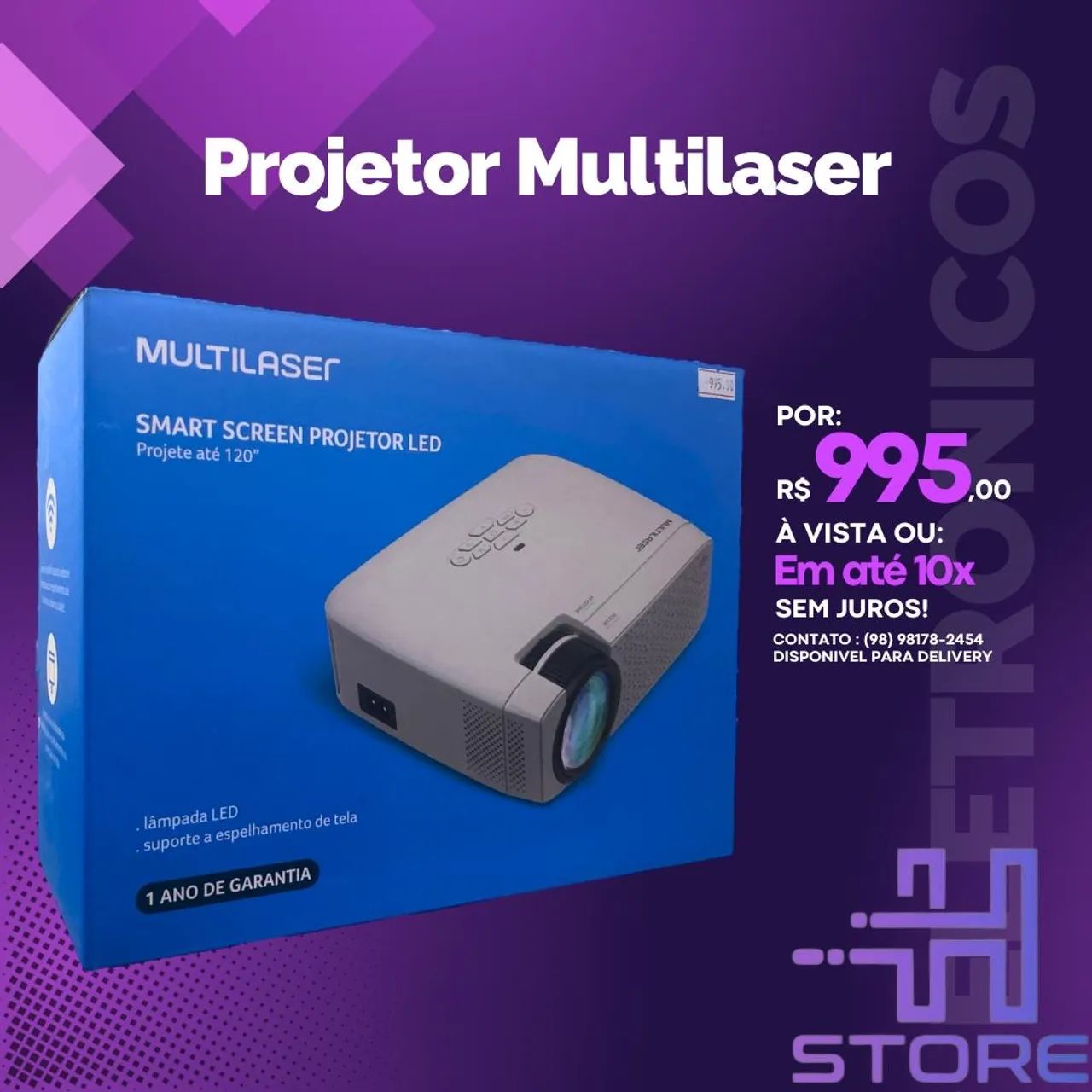 Projetor Multilaser Smart Screen LED - Projete até 120 polegadas