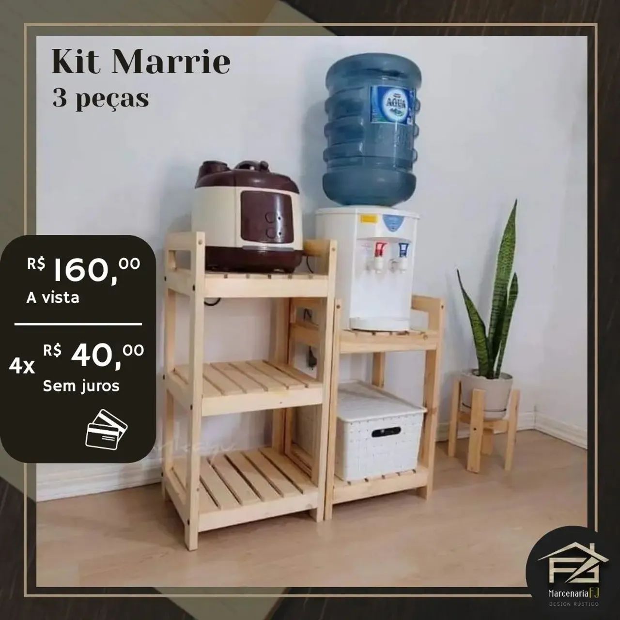 Kit Marrie 3 peças - Estante de Madeira