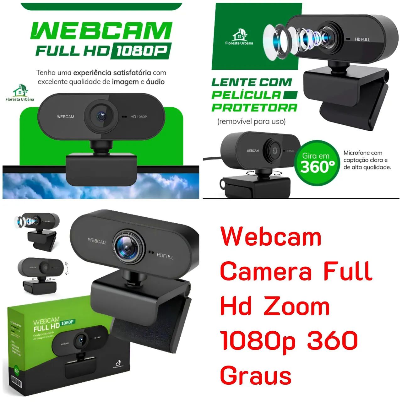 Webcam Camera Full Hd Zoom 1080p 360 Graus 2.0