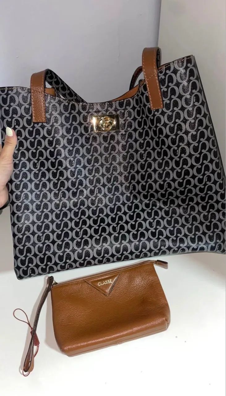 Bolsa + nécessaire Classe Couro Shopping - Estampa Canvas - Foto 5