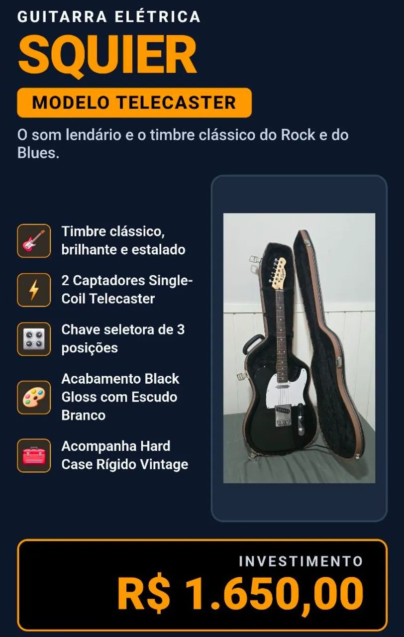 Guitarra Elétrica Squier Telecaster com Case Rígido 