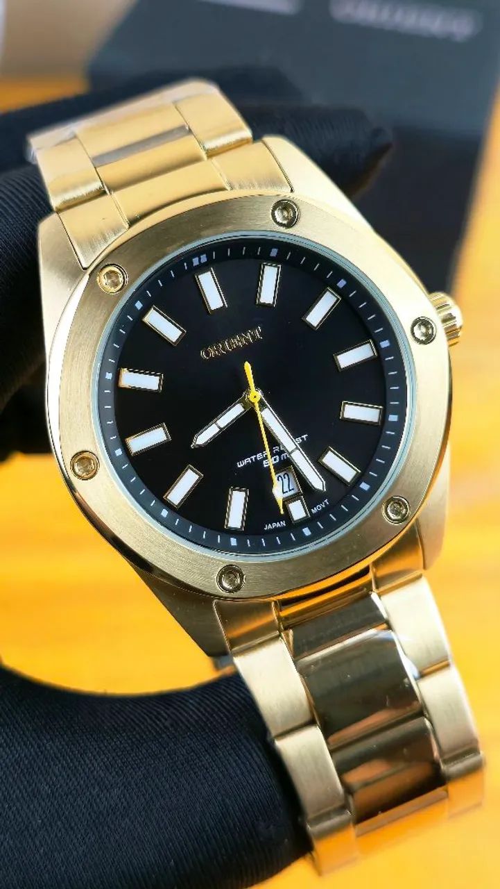 Relógio Orient Dourado quartz 44mm - Foto 3