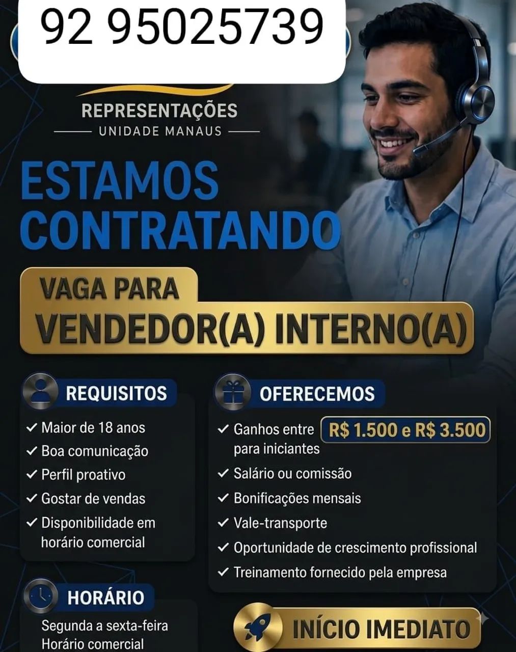 Vaga para comercial de vendas on-line