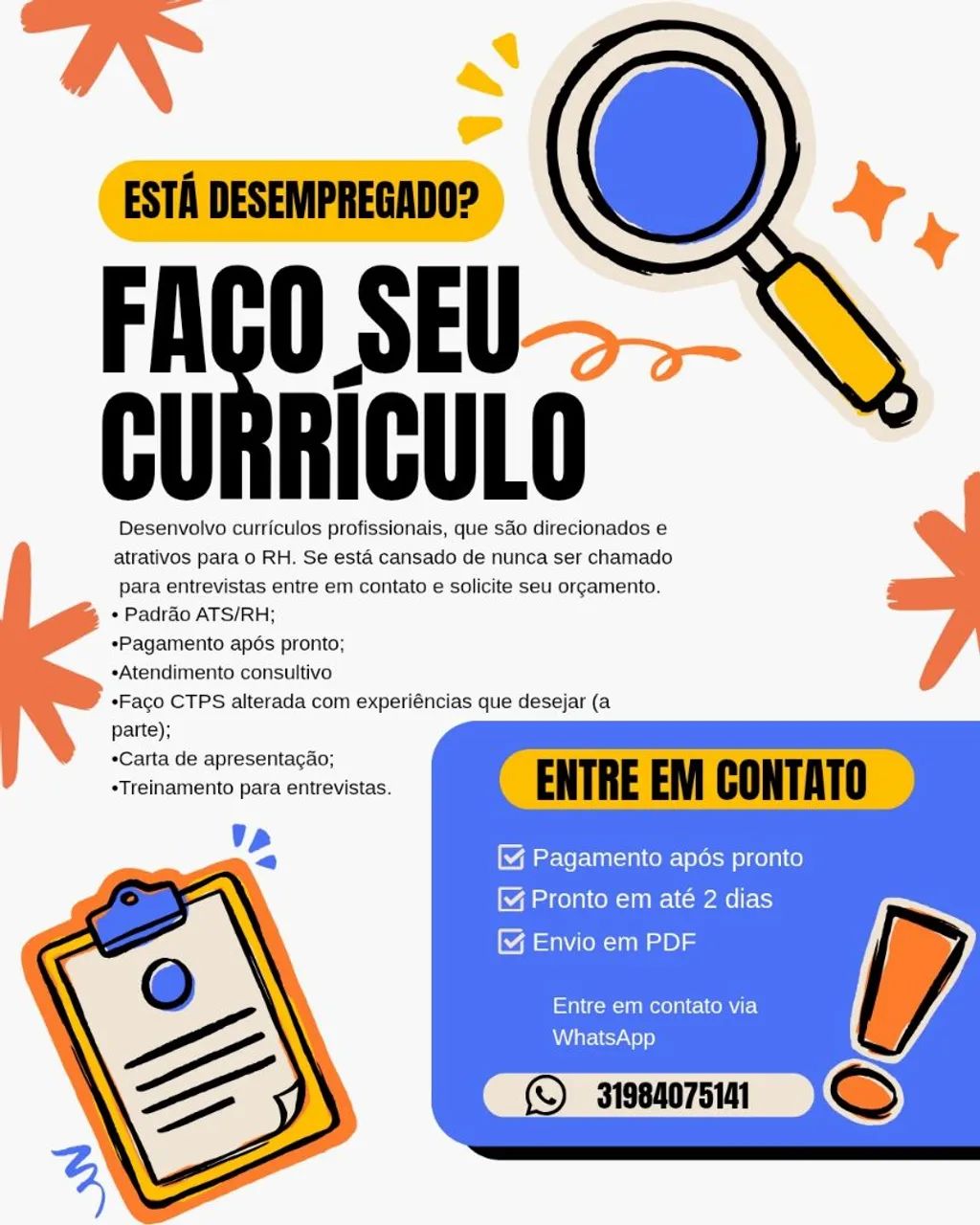 Faço currículo e carteira de trabalho 